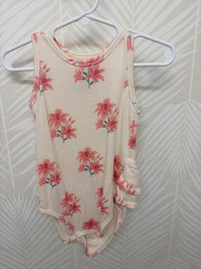 Angel Dear Pink Lilies Ribbed Tank Ruffle Bubble Romper